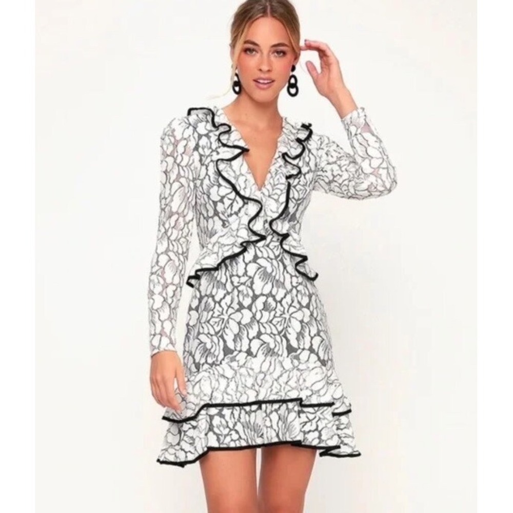 Keepsake Women's Encore Ruffle Lace Long Sleeve Mini Dress Size Small Cocktail S